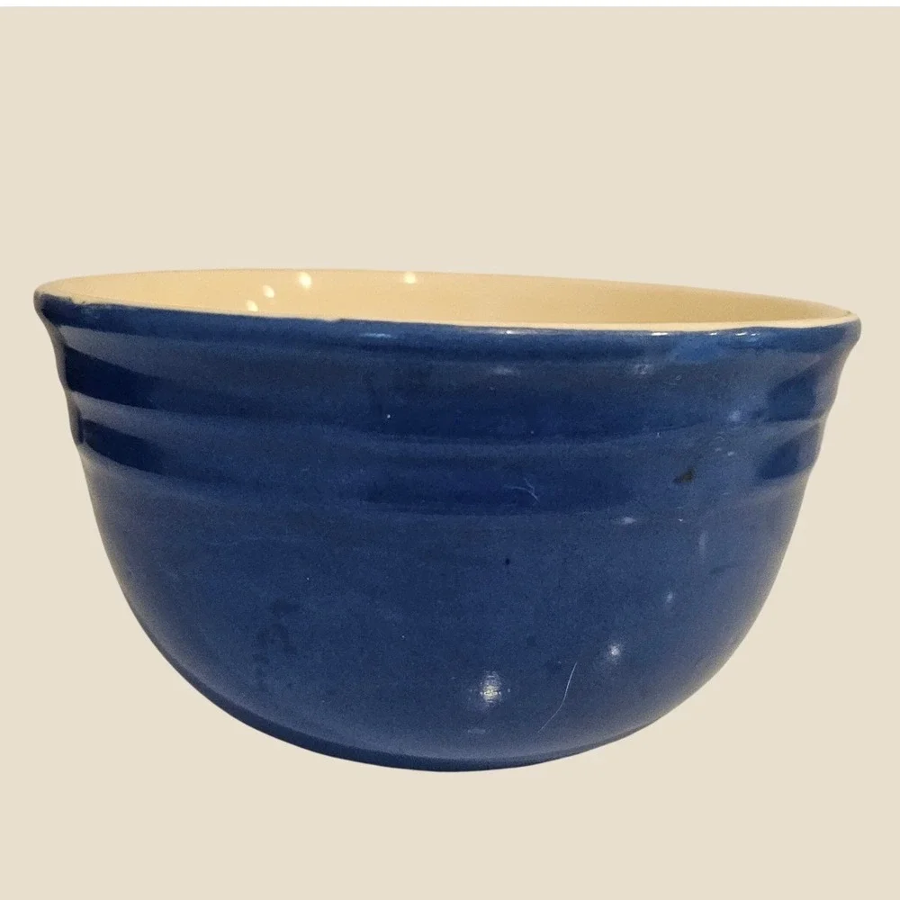 Vintage Oxford Stoneware Cobalt Blue Mixing Bowl 7 Inch Ribbed Farmhouse